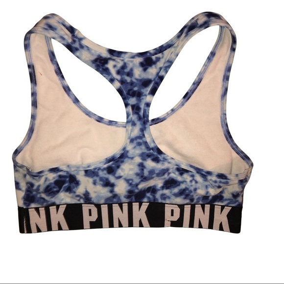 Victoria’s Secret PINK Blue Tie Dye Logo Racerback Bra Size Small - Picture 3 of 5